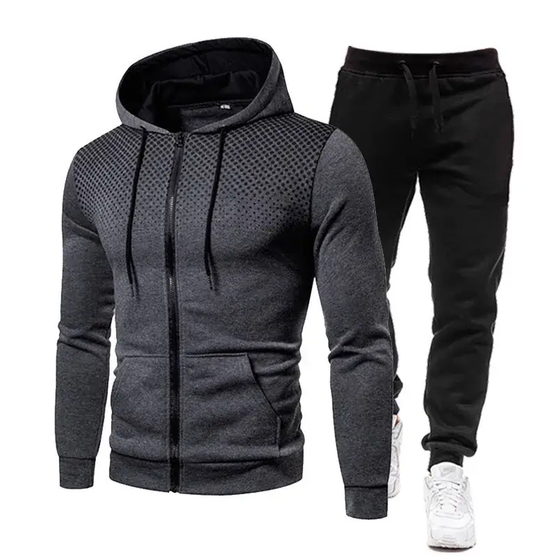 Men's Black Red Zipper Hoodie & Pants Set Fall Winter Fleece