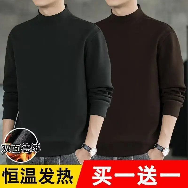 Men's Velvet T-Shirt Tan Winter Warm - Image 3