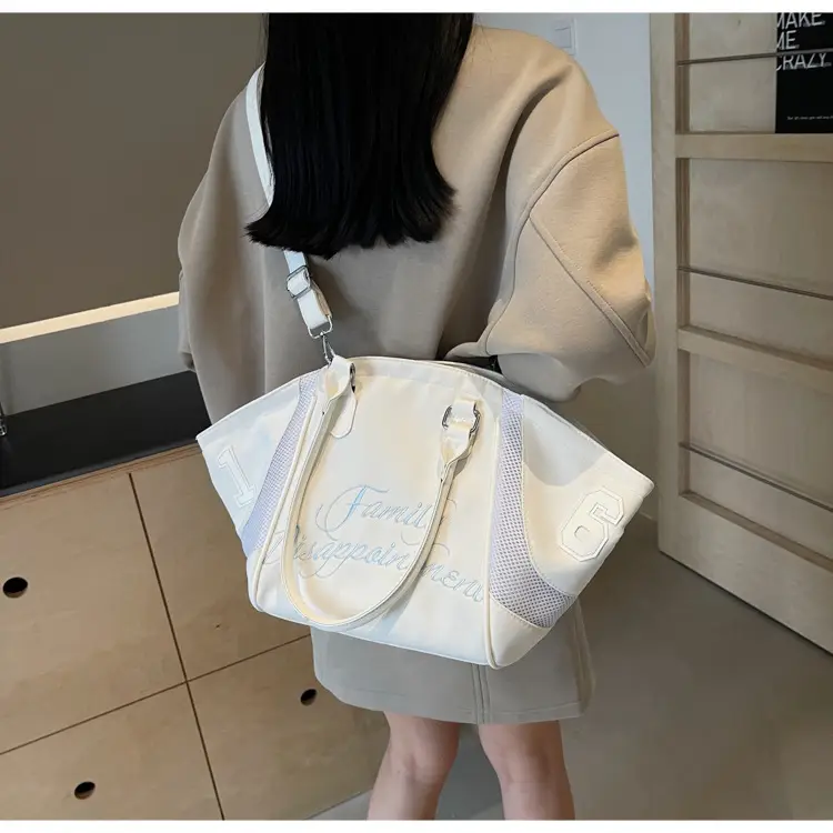 White Embroidered Single Shoulder Tote Bag for Women — feature 45