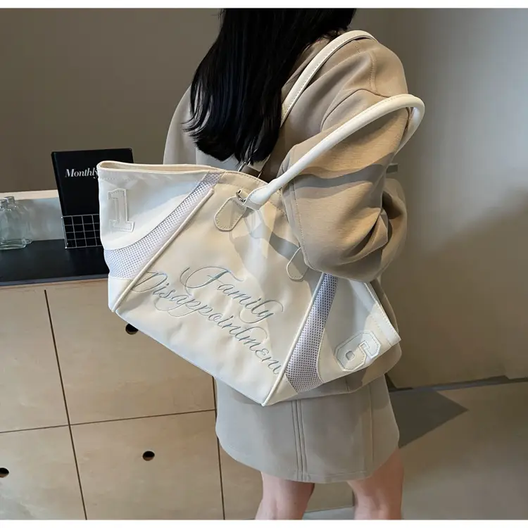 White Embroidered Single Shoulder Tote Bag for Women — feature 46