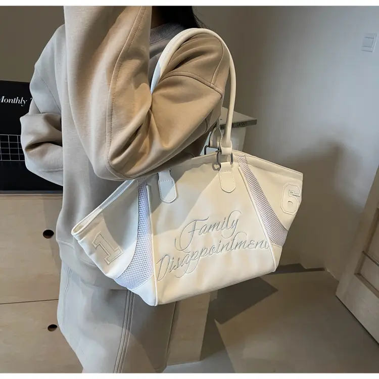 White Embroidered Single Shoulder Tote Bag for Women — feature 48