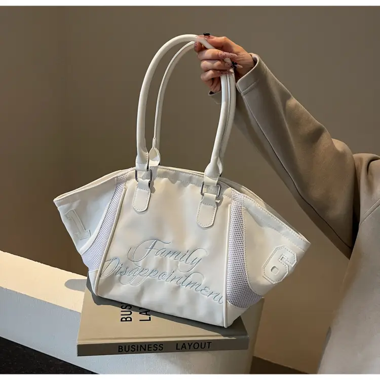 White Embroidered Single Shoulder Tote Bag for Women — feature 49