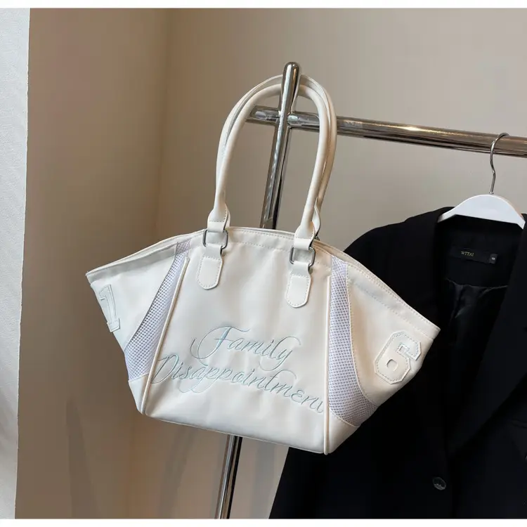 White Embroidered Single Shoulder Tote Bag for Women - Image 3