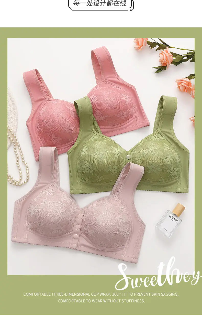 New Front Buckle Cross-border plus size Middle-aged and Elderly Printed Vest Wide Shoulder Strap Underwear Women's plus size Bra without Steel Ring — feature 17