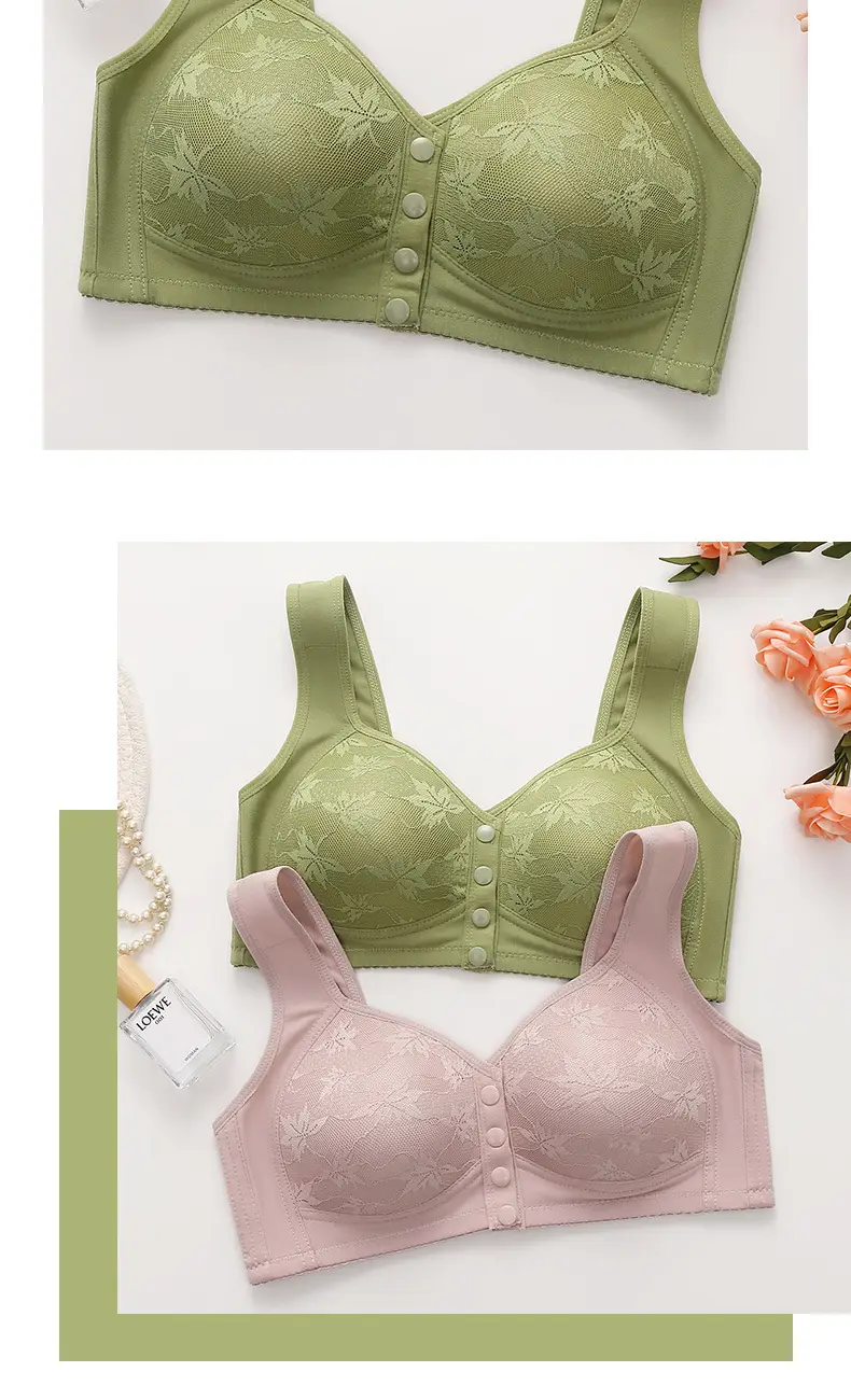 New Front Buckle Cross-border plus size Middle-aged and Elderly Printed Vest Wide Shoulder Strap Underwear Women's plus size Bra without Steel Ring — feature 19