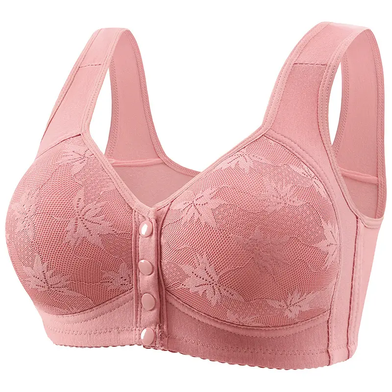 New Front Buckle Cross-border plus size Middle-aged and Elderly Printed Vest Wide Shoulder Strap Underwear Women's plus size Bra without Steel Ring