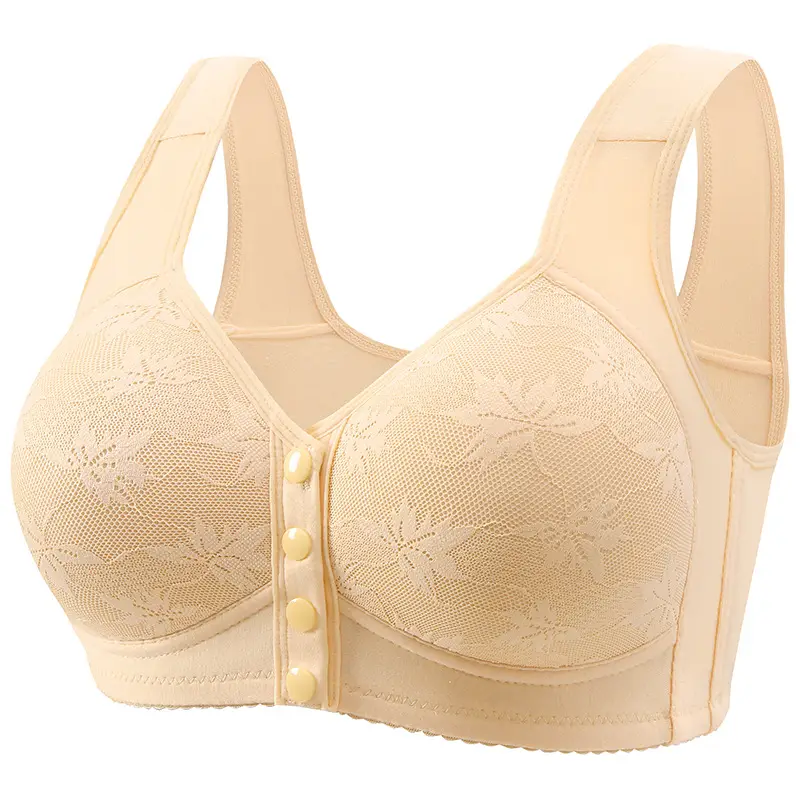 New Front Buckle Cross-border plus size Middle-aged and Elderly Printed Vest Wide Shoulder Strap Underwear Women's plus size Bra without Steel Ring