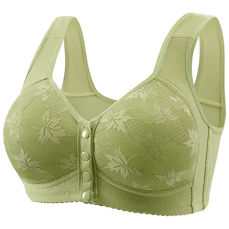 New Front Buckle Cross-border plus size Middle-aged and Elderly Printed Vest Wide Shoulder Strap Underwear Women's plus size Bra without Steel Ring