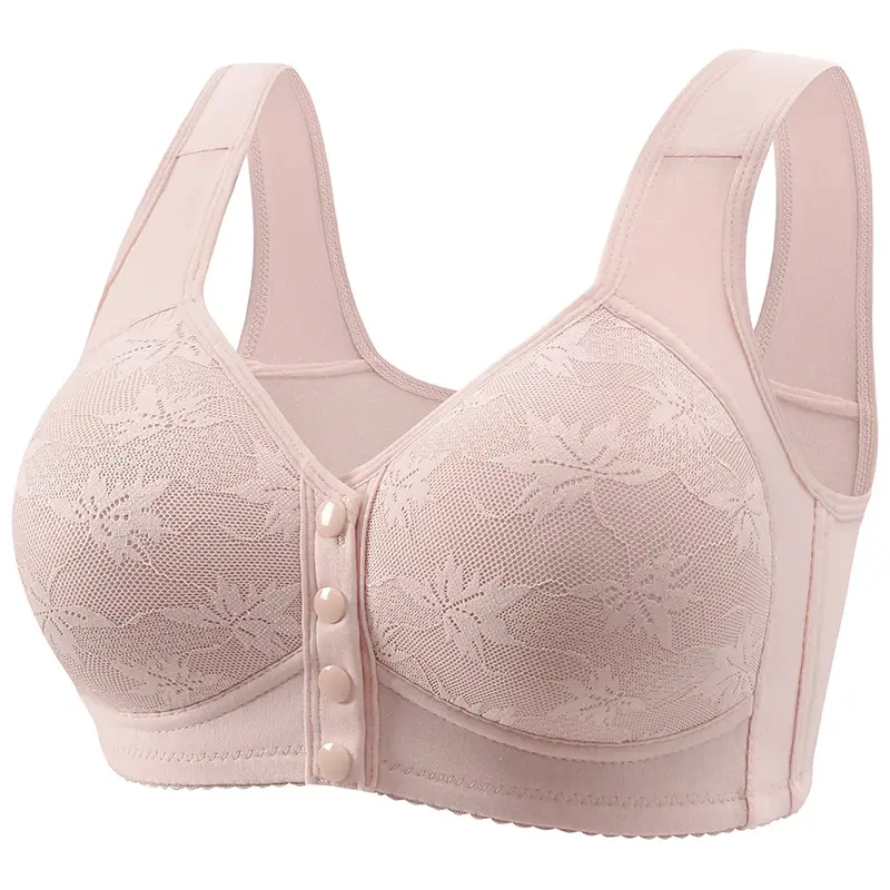 New Front Buckle Cross-border plus size Middle-aged and Elderly Printed Vest Wide Shoulder Strap Underwear Women's plus size Bra without Steel Ring