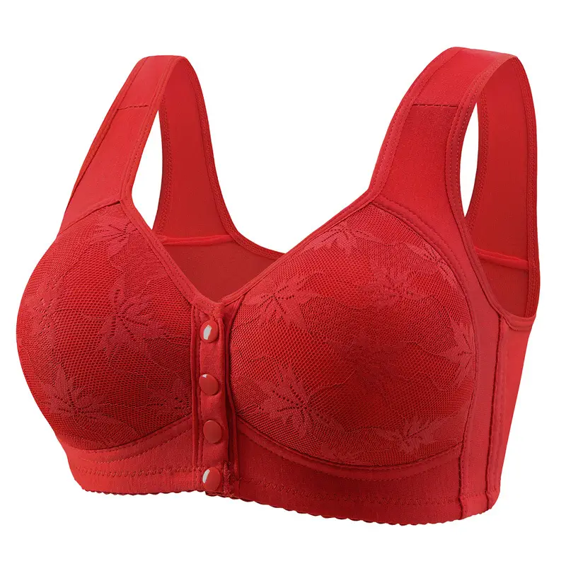 New Front Buckle Cross-border plus size Middle-aged and Elderly Printed Vest Wide Shoulder Strap Underwear Women's plus size Bra without Steel Ring