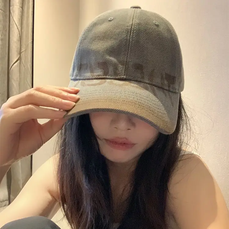 Women Washed Old Letter Cap Blue Retro Big Head - Image 8