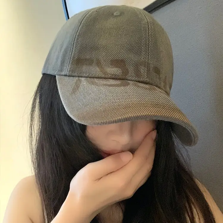 Women Washed Old Letter Cap Blue Retro Big Head - Image 9