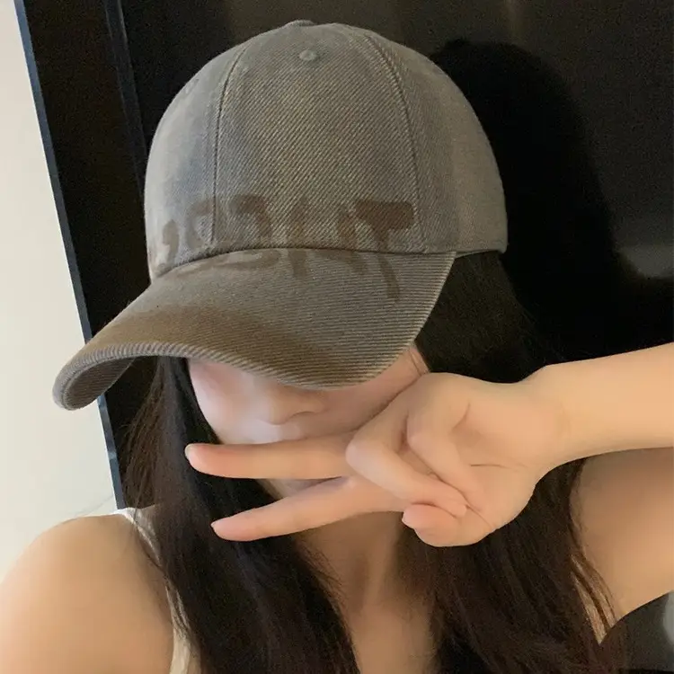 Women Washed Old Letter Cap Blue Retro Big Head - Image 12