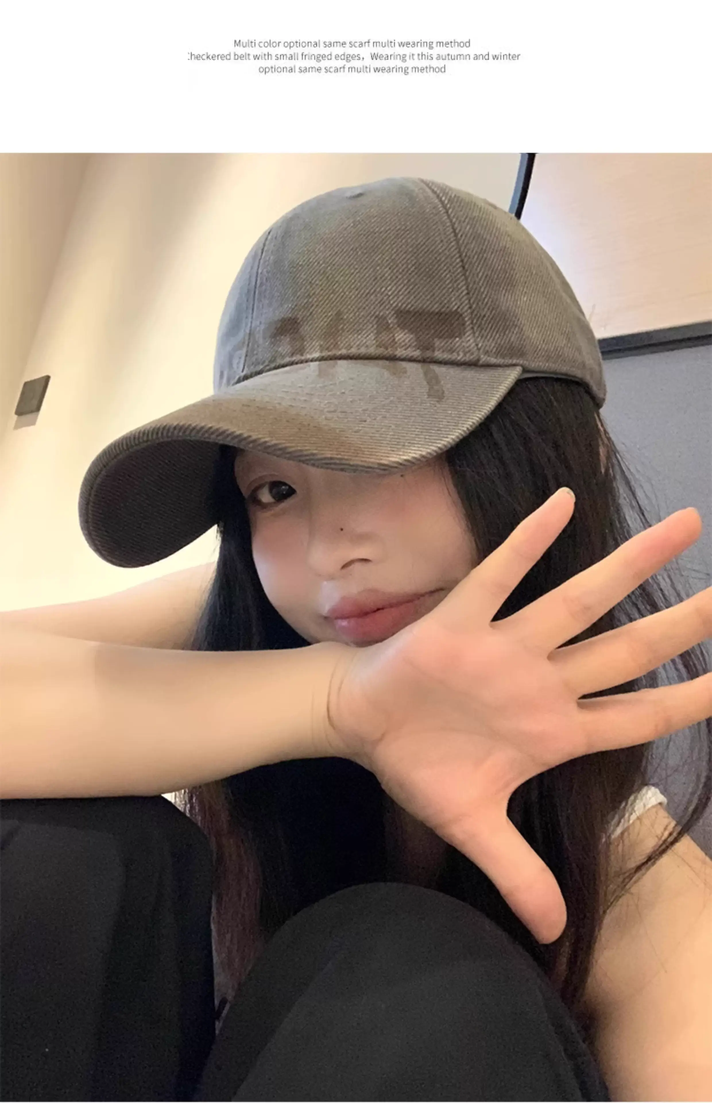 Women Washed Old Letter Cap Blue Retro Big Head — feature 10