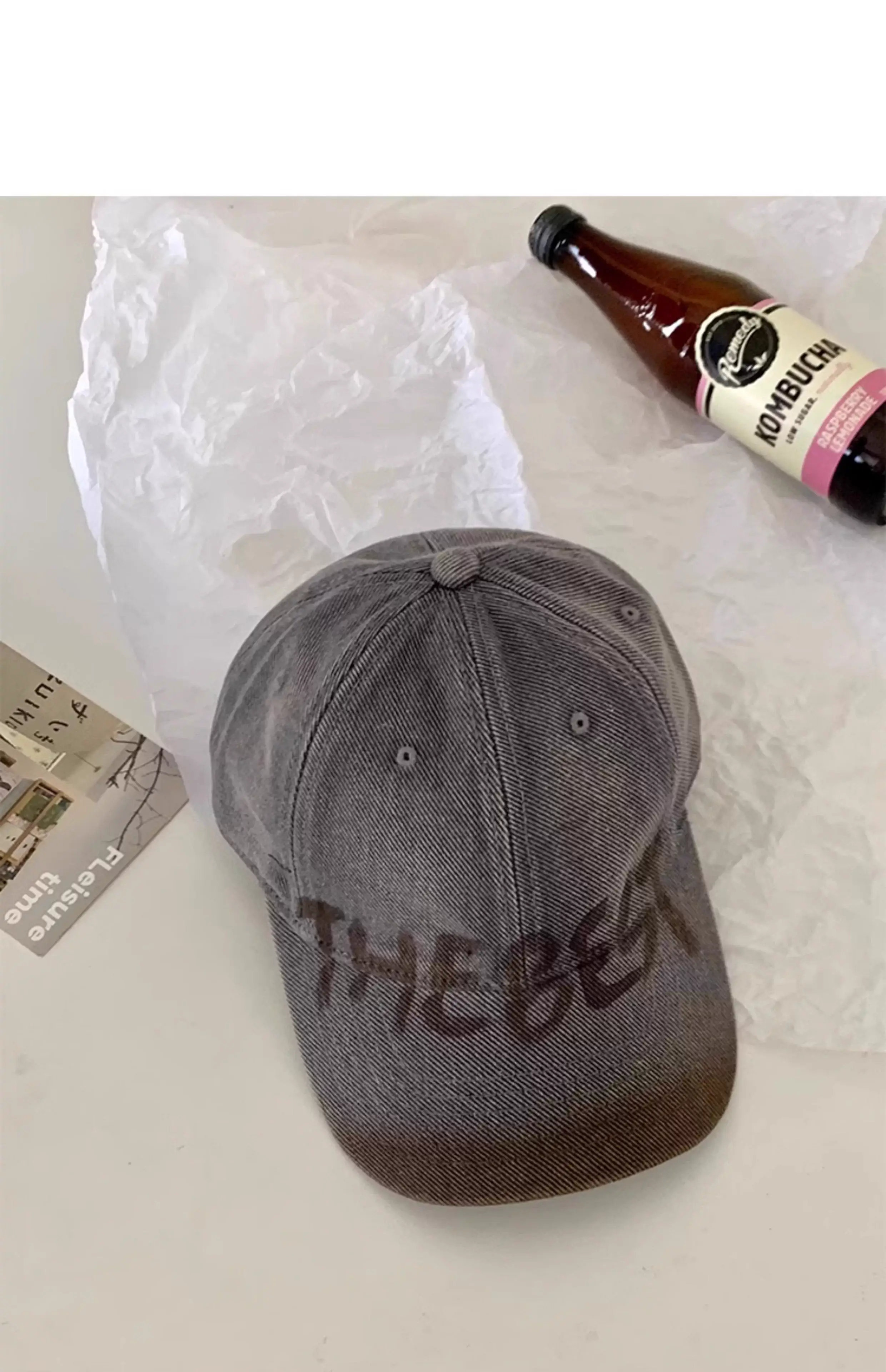 Women Washed Old Letter Cap Blue Retro Big Head — feature 15