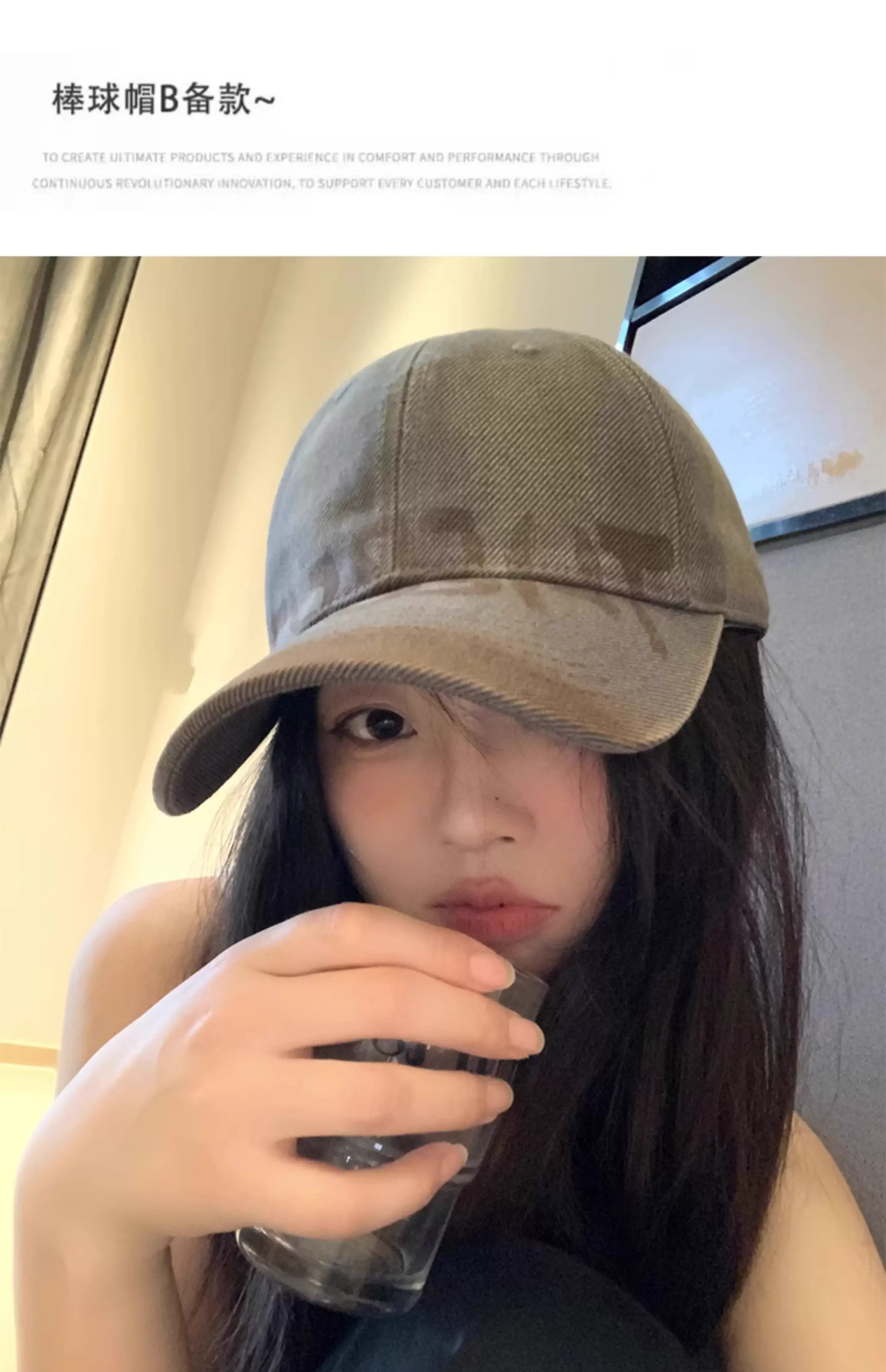 Women Washed Old Letter Cap Blue Retro Big Head — feature 7
