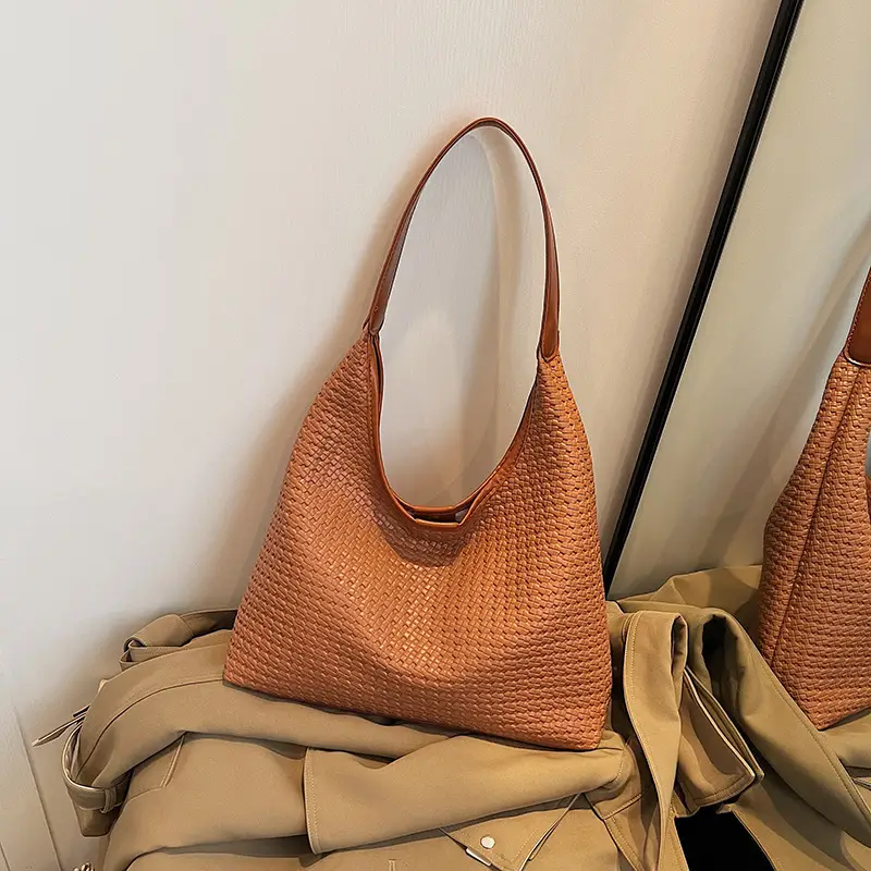 Women Crossbody Bag Large Capacity Woven Beige - Image 6