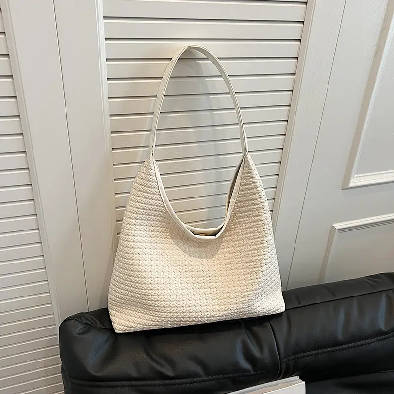 Women Crossbody Bag Large Capacity Woven Beige - Image 2