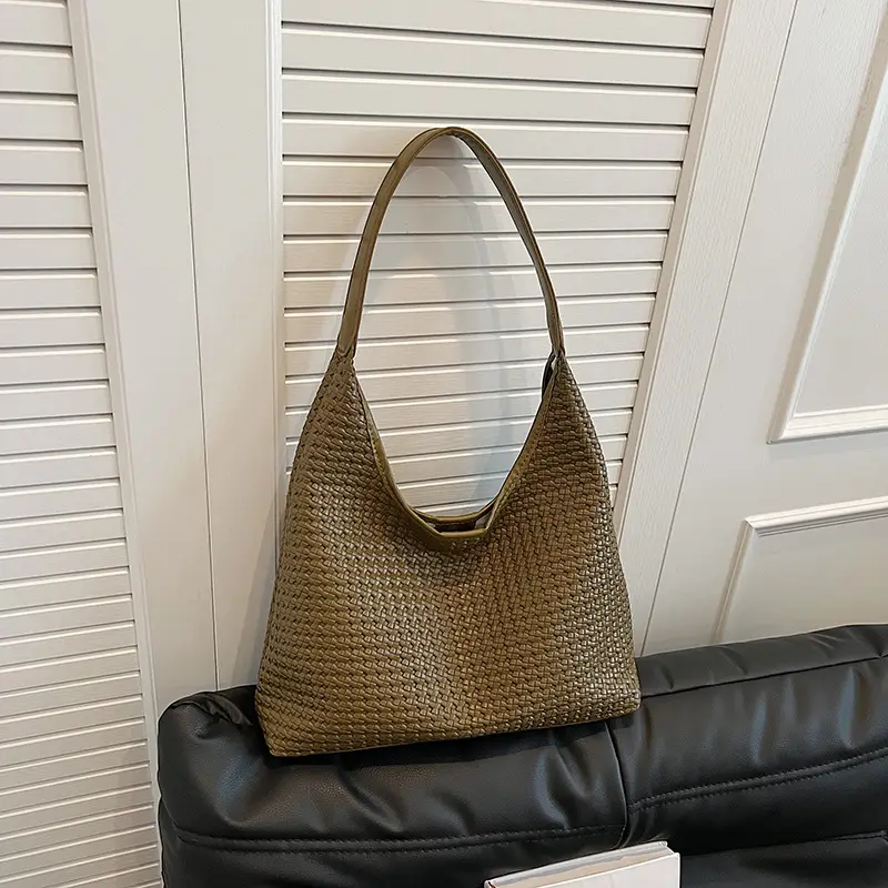 Women Crossbody Bag Large Capacity Woven Beige - Image 4