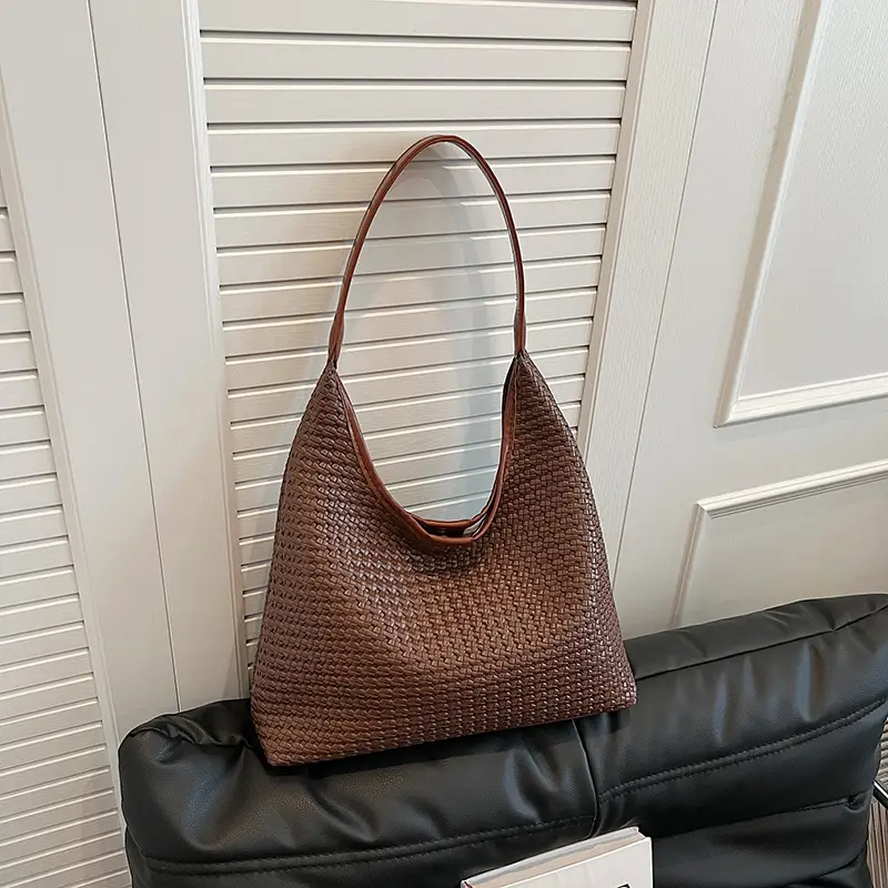 Women Crossbody Bag Large Capacity Woven Beige - Image 5