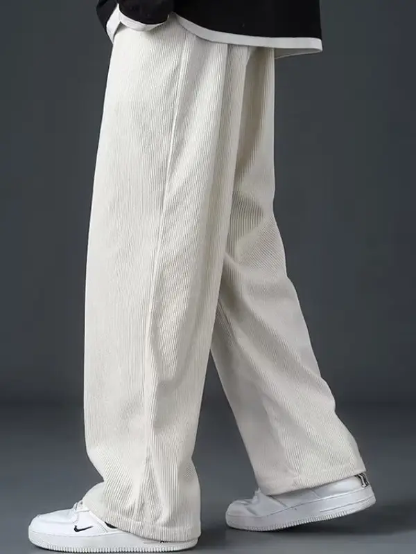 Men Velvet Long Pants Grey Loose Straight Casual Wear