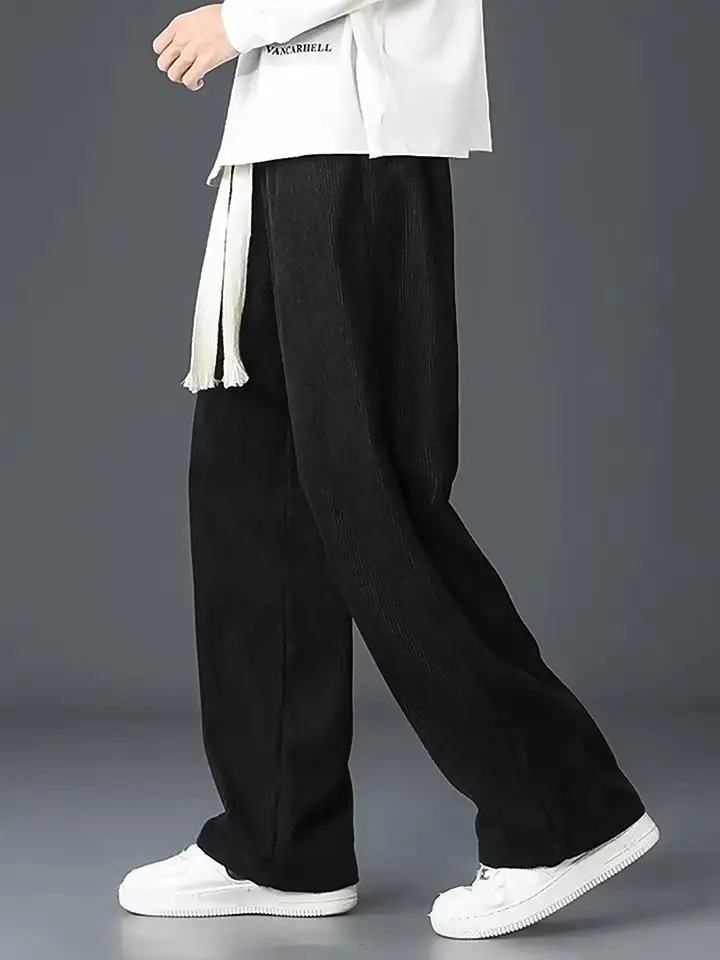 Men Velvet Long Pants Grey Loose Straight Casual Wear