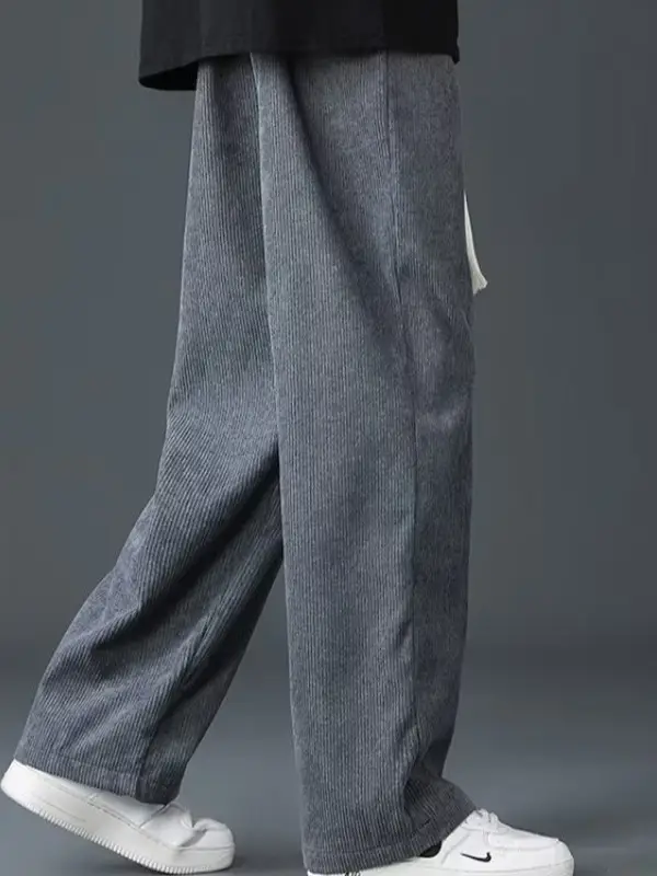 Men Velvet Long Pants Grey Loose Straight Casual Wear