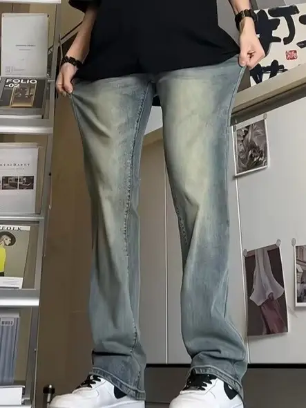 Vintage Blue Denim Jeans Men's Slim Fit Autumn Wear