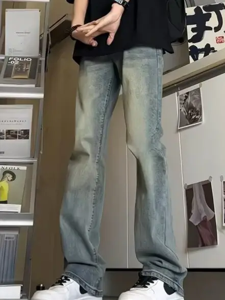 Vintage Blue Denim Jeans Men's Slim Fit Autumn Wear