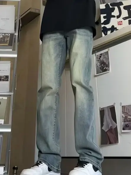 Vintage Blue Denim Jeans Men's Slim Fit Autumn Wear