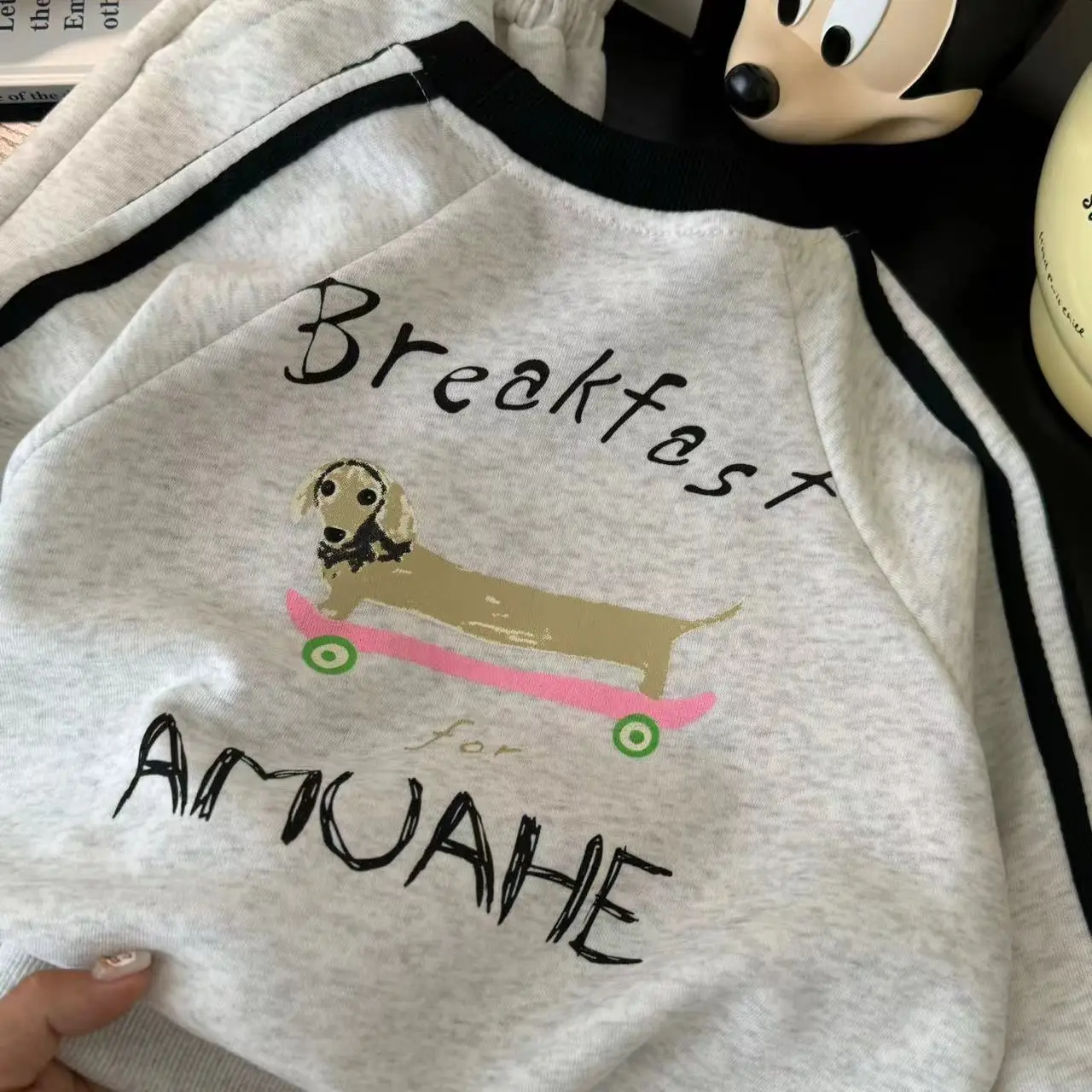Children's Cartoon Sweatshirt Set White Black