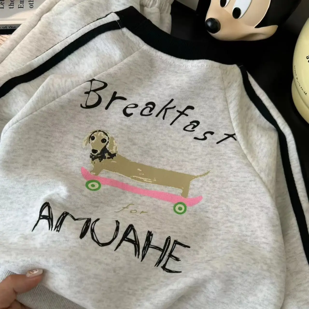 Children's Cartoon Sweatshirt Set White Black — feature 3