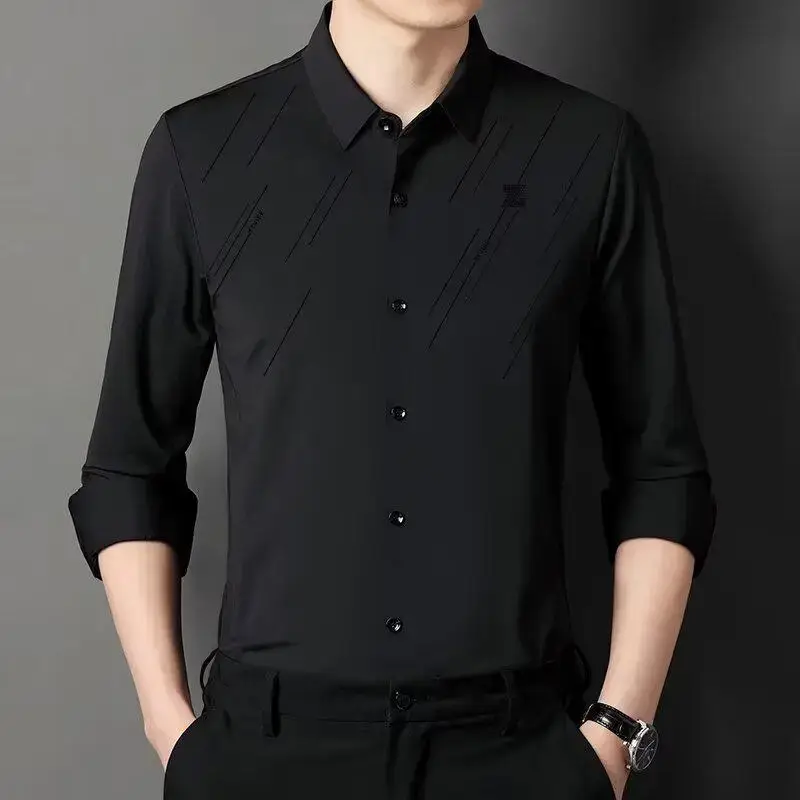 Men Navy Blue Long Sleeve Button Shirt 2024