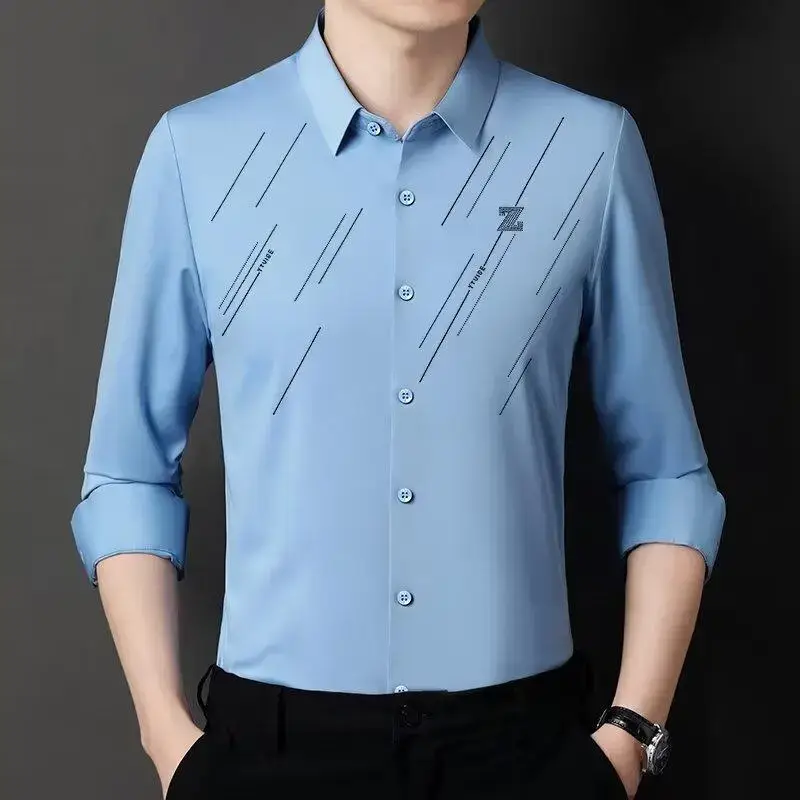 Men Navy Blue Long Sleeve Button Shirt 2024