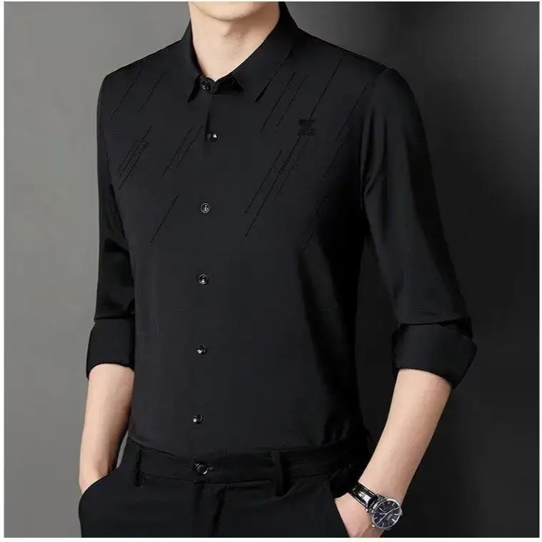 Men Navy Blue Long Sleeve Button Shirt 2024