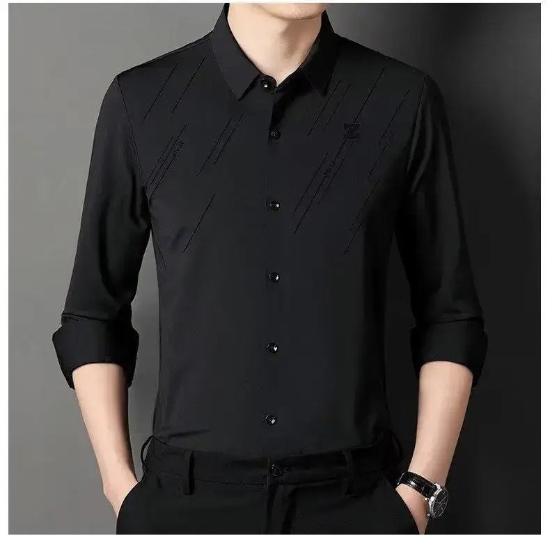 Men Navy Blue Long Sleeve Button Shirt 2024 — feature 1