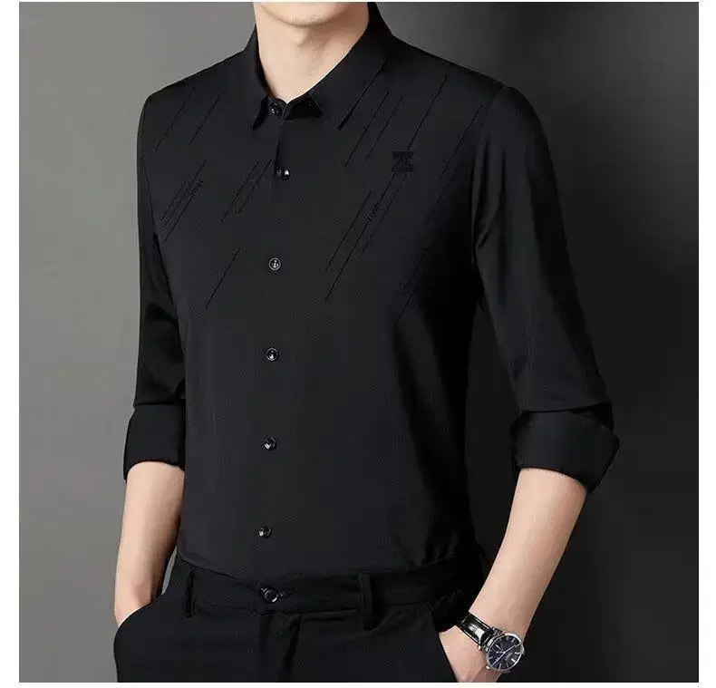 Men Navy Blue Long Sleeve Button Shirt 2024 — feature 3