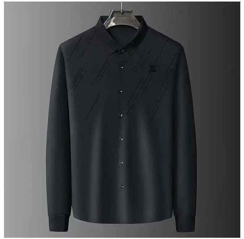 Men Navy Blue Long Sleeve Button Shirt 2024 — feature 4