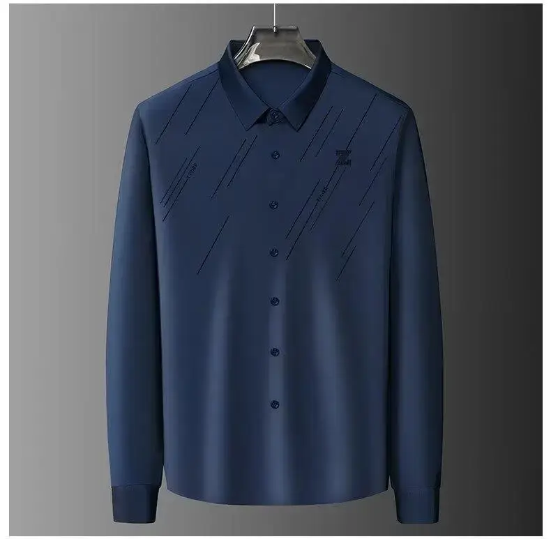Men Navy Blue Long Sleeve Button Shirt 2024 — feature 8