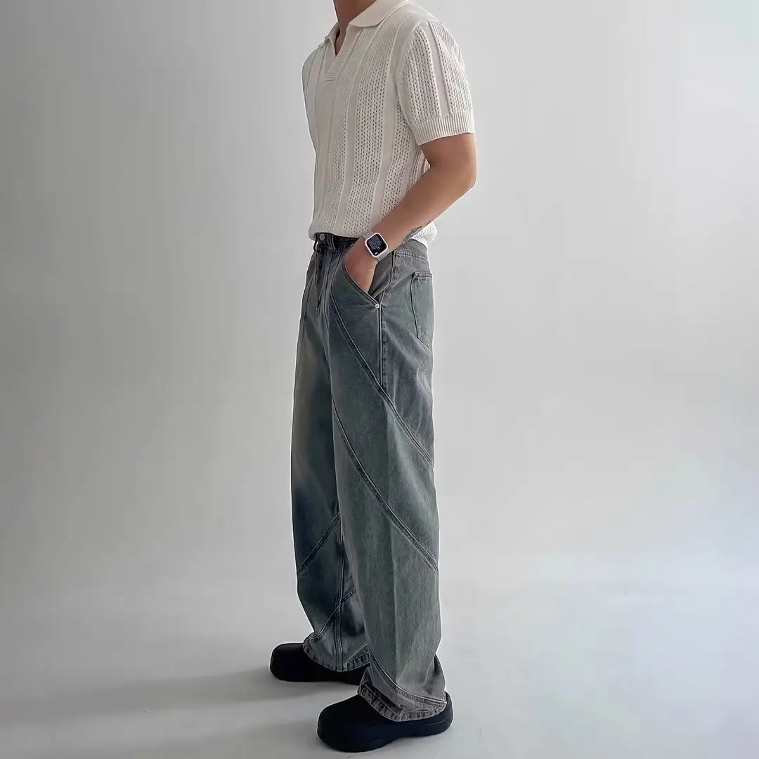 Men Navy Knit Hollow Polo Shirt Half Sleeve - Image 5