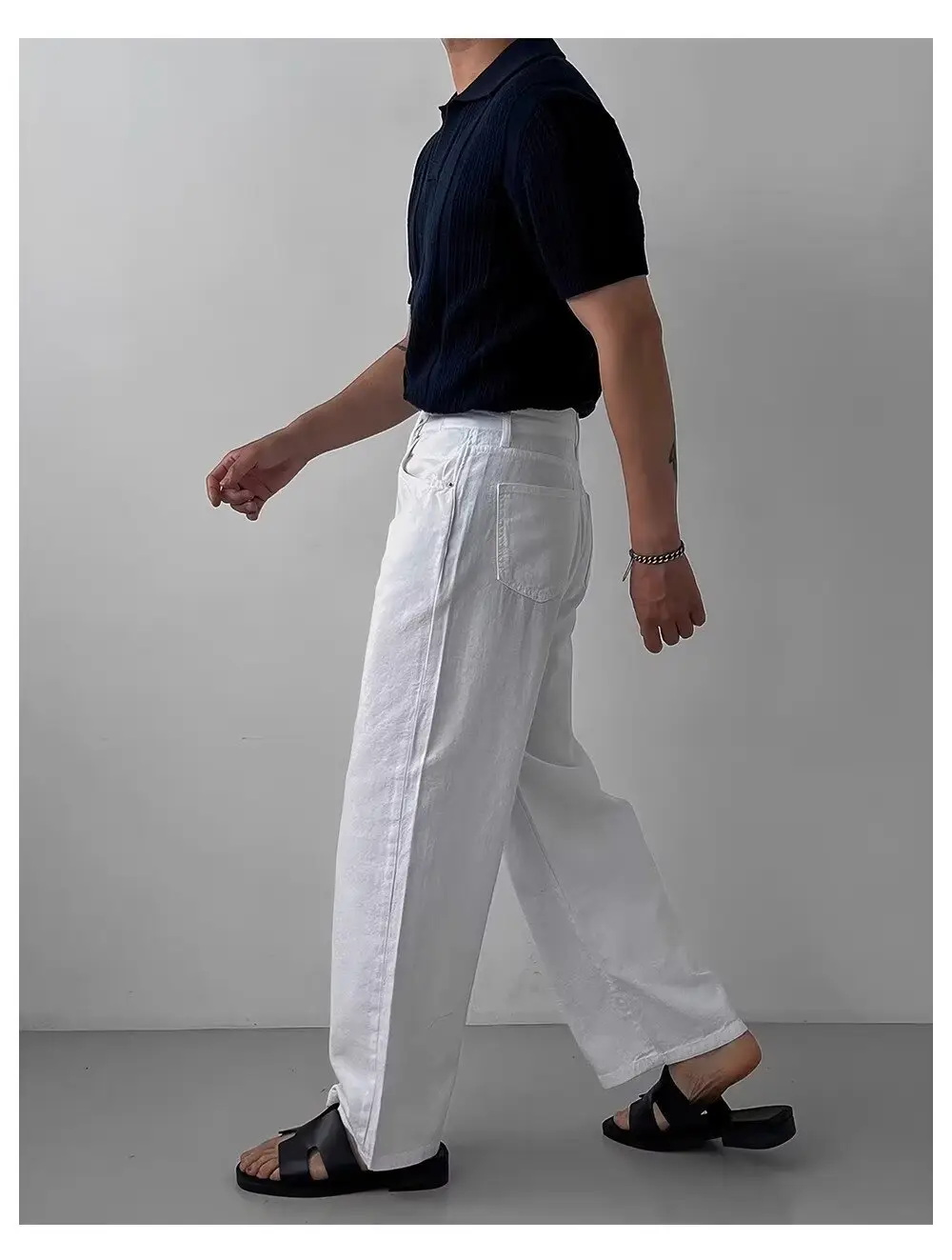Men Navy Knit Hollow Polo Shirt Half Sleeve — feature 15