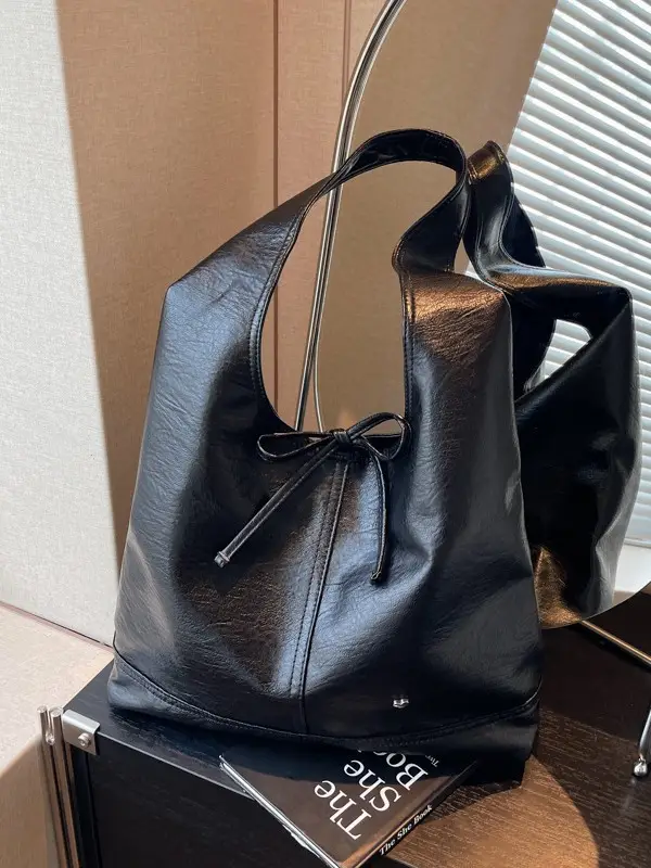 Large Capacity Women's Tote Bag Brown Leather Winter Shoulder