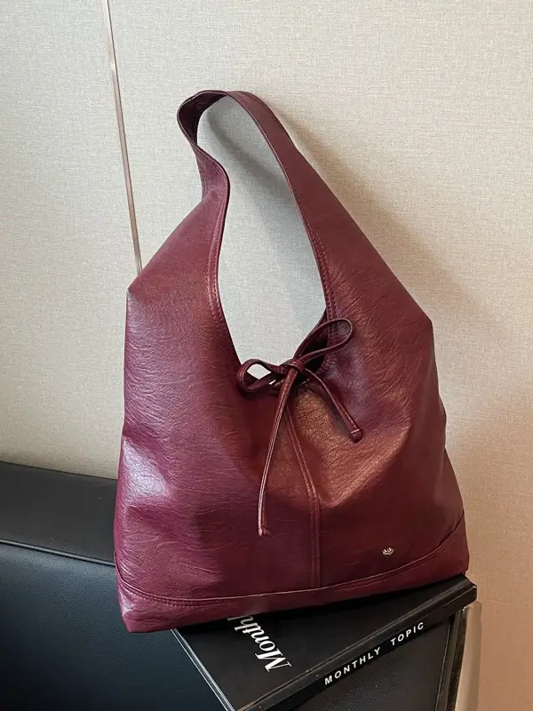 Large Capacity Women's Tote Bag Brown Leather Winter Shoulder