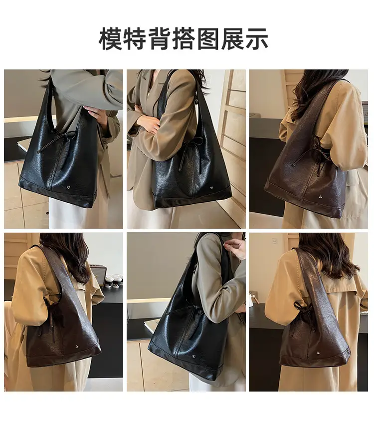 Large Capacity Women's Tote Bag Brown Leather Winter Shoulder — feature 10