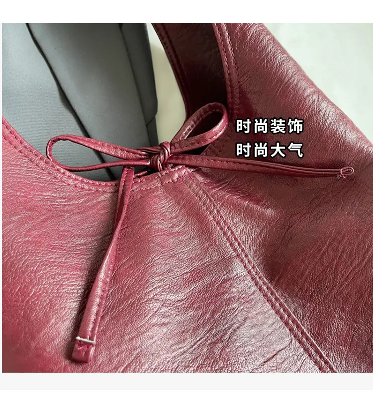 Large Capacity Women's Tote Bag Brown Leather Winter Shoulder — feature 15