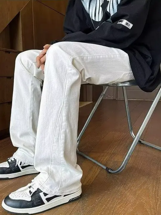 Men's White Slim Fit Jeans with Black Sneakers - Image 5