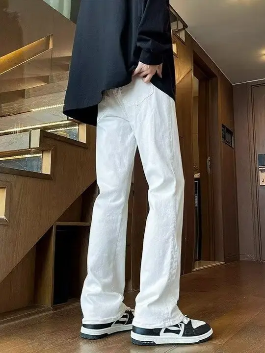 Men's White Slim Fit Jeans with Black Sneakers - Image 6