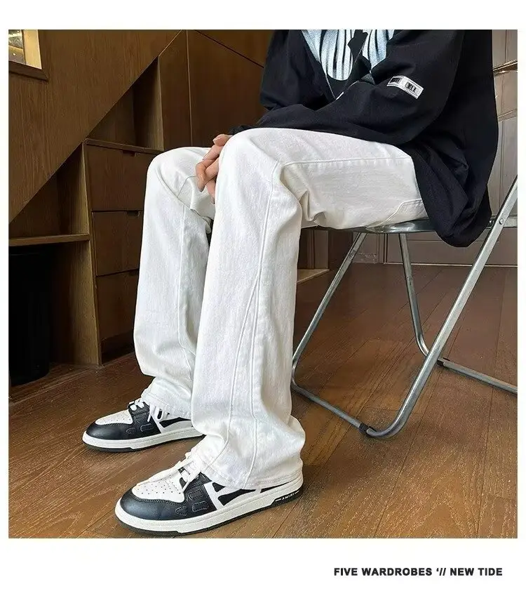 Men's White Slim Fit Jeans with Black Sneakers — feature 7