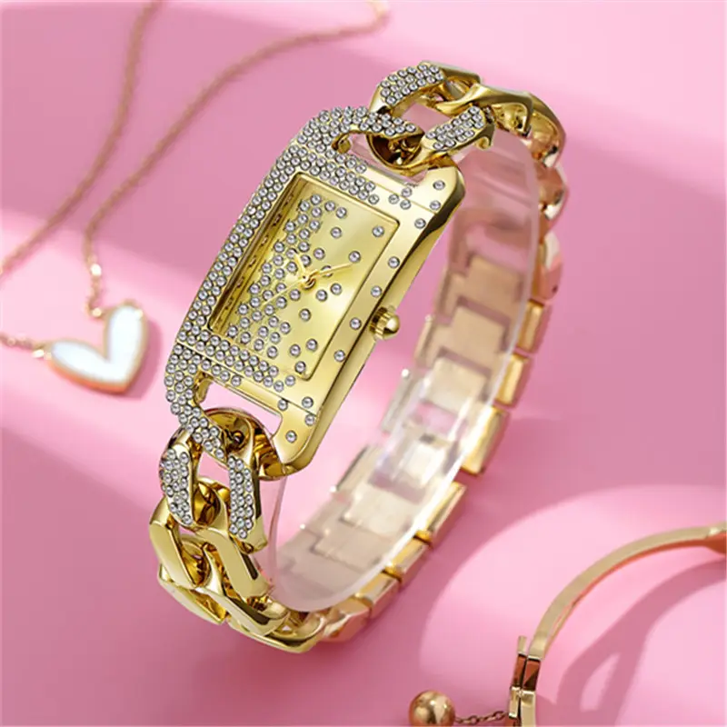 Gold Square Diamond Bracelet Watch for Women - Image 3