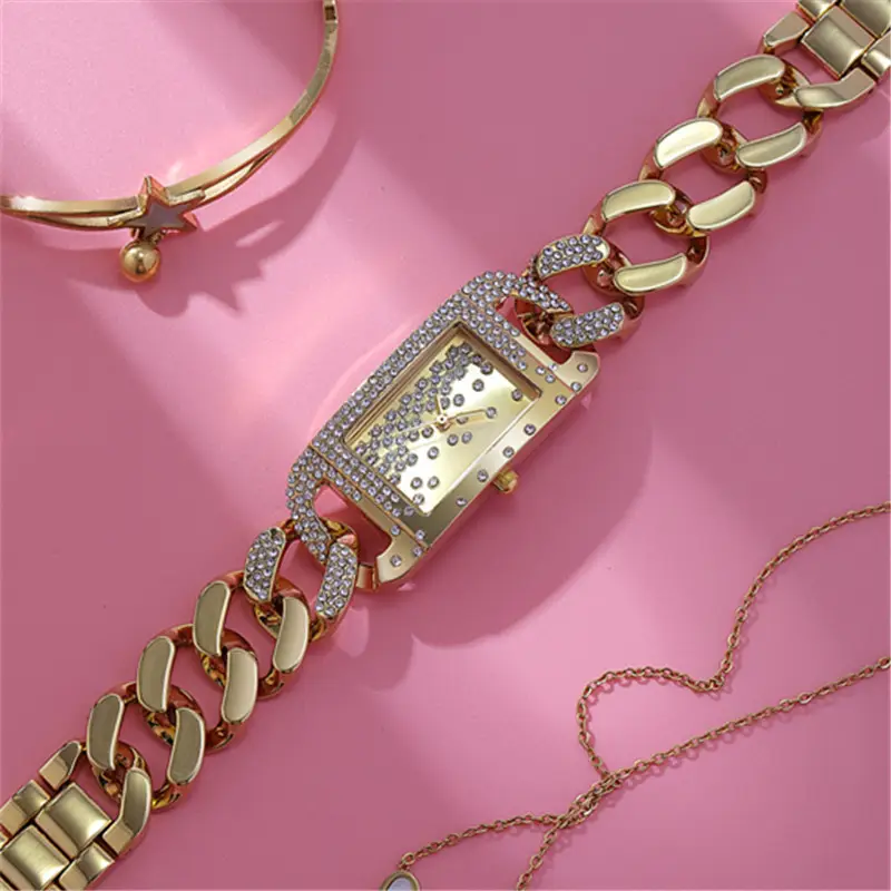 Gold Square Diamond Bracelet Watch for Women - Image 6